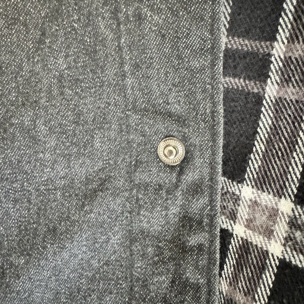 Denim Reversible Jacket Men's Black Plaid Lined Snap Front‎ Sz Large Barn Coat - Picture 8 of 13